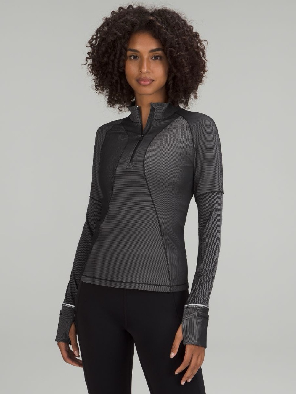 Lululemon Two-Tone Ribbed Running Half Zip Black Grey Womens Size 0-2